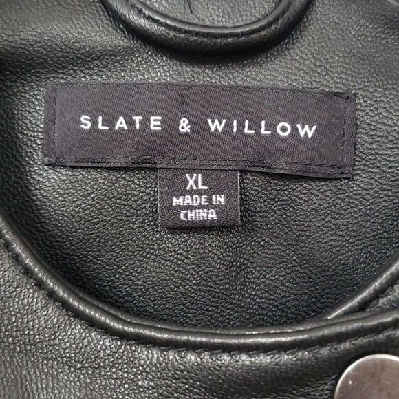 Slate & Willow Jacket Womens XL Black Leather Beaded Shoulder Leather Moto - Picture 2 of 12